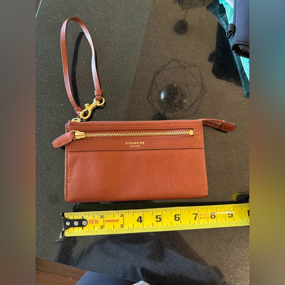 Coach Brown Leather Wallet Sling Clutch Purse